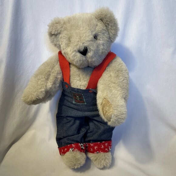 Vintage Articulated Vermont Teddy Bear 16" Brown Jointed Plush Overalls 1994 - Picture 13 of 13